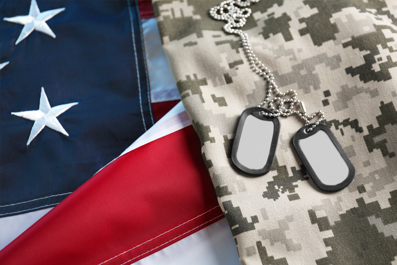 American Flag with Camo and Dog Tags